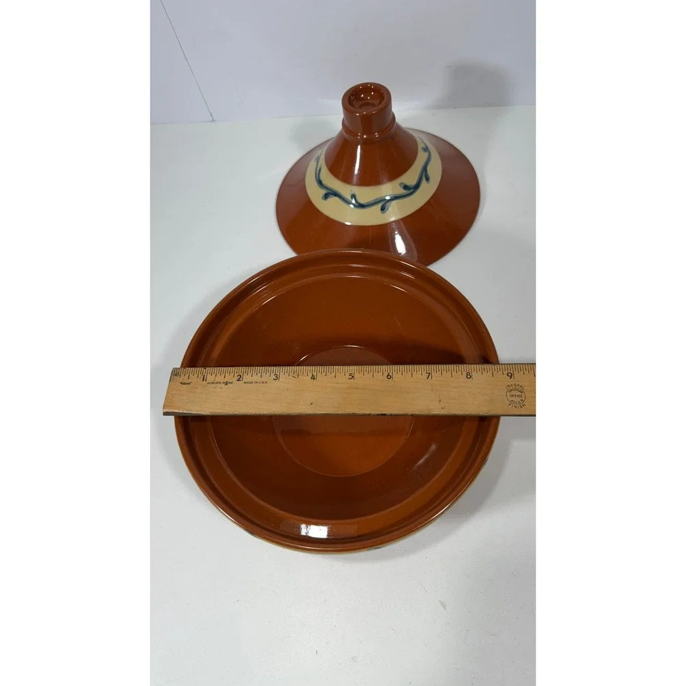BIA Cordon Bleu BOLA Tagine Pot Portugal Glazed Ceramic Terracotta Blue Vine 9in